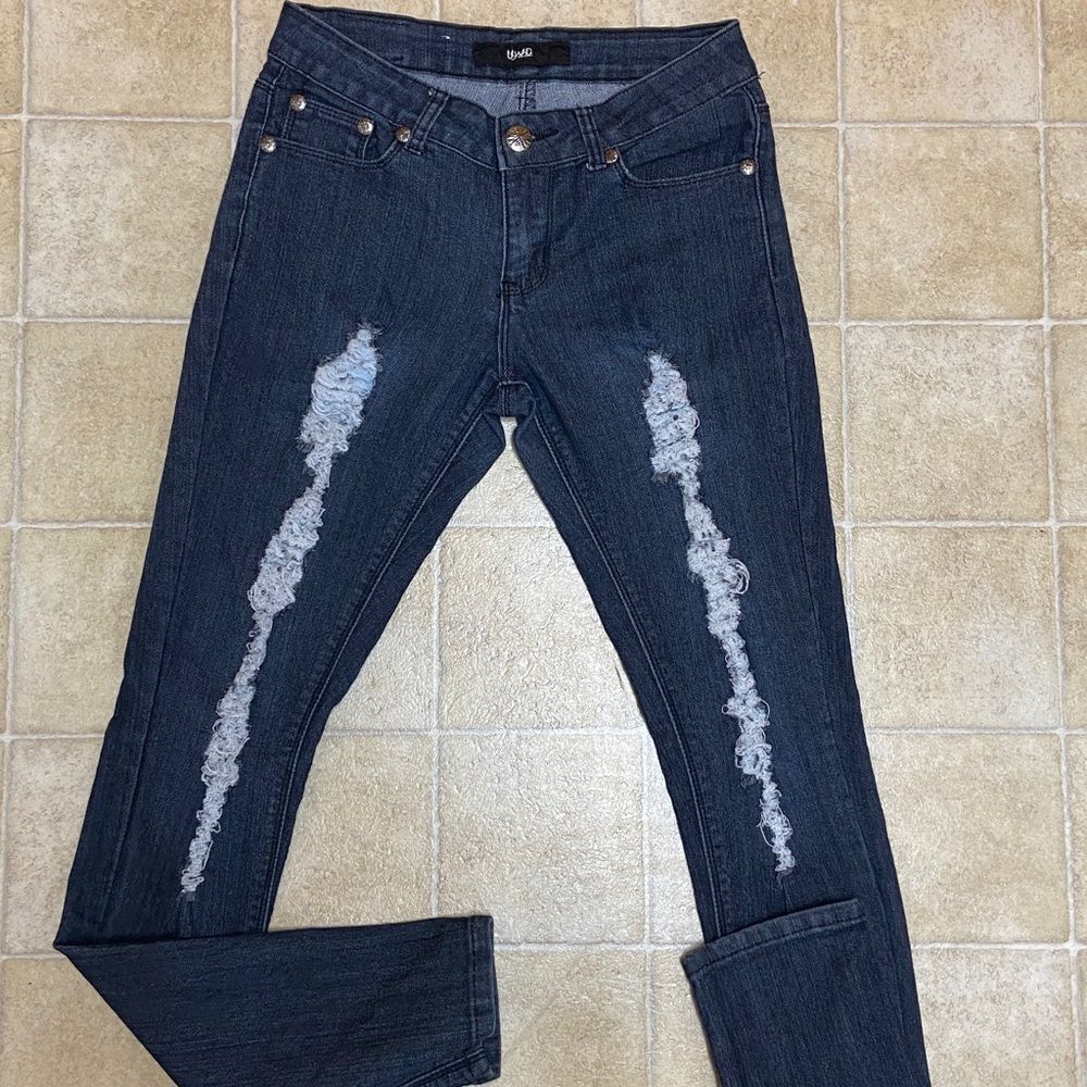 UWD RIPPED SKINNY JUNIOR BLUE JEANS SIZE 7
